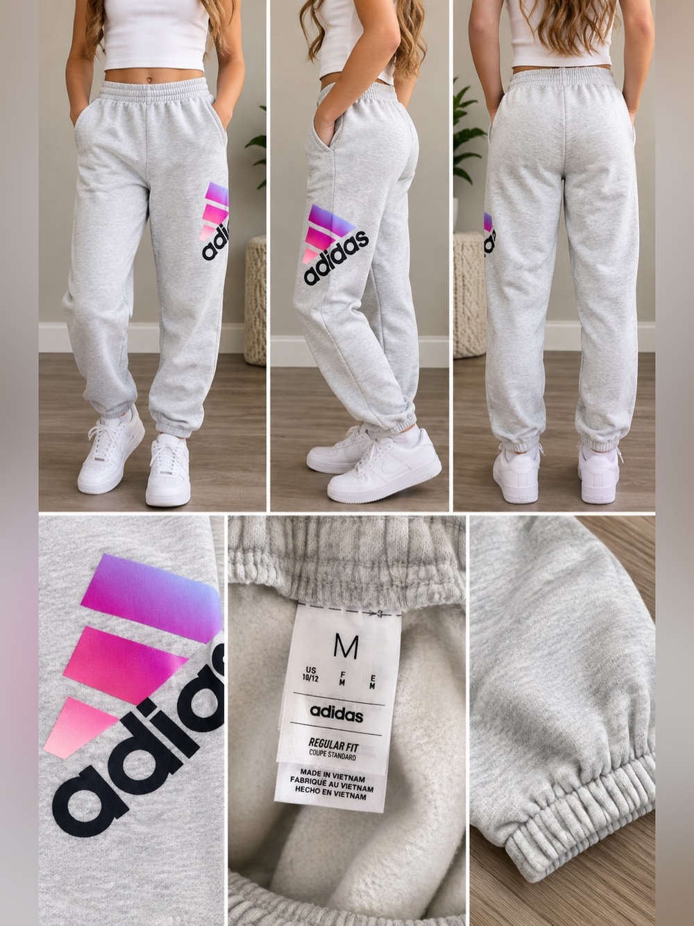 Adidas Girls Gray Logo Jogger Sweatpants – Size M (10/12)